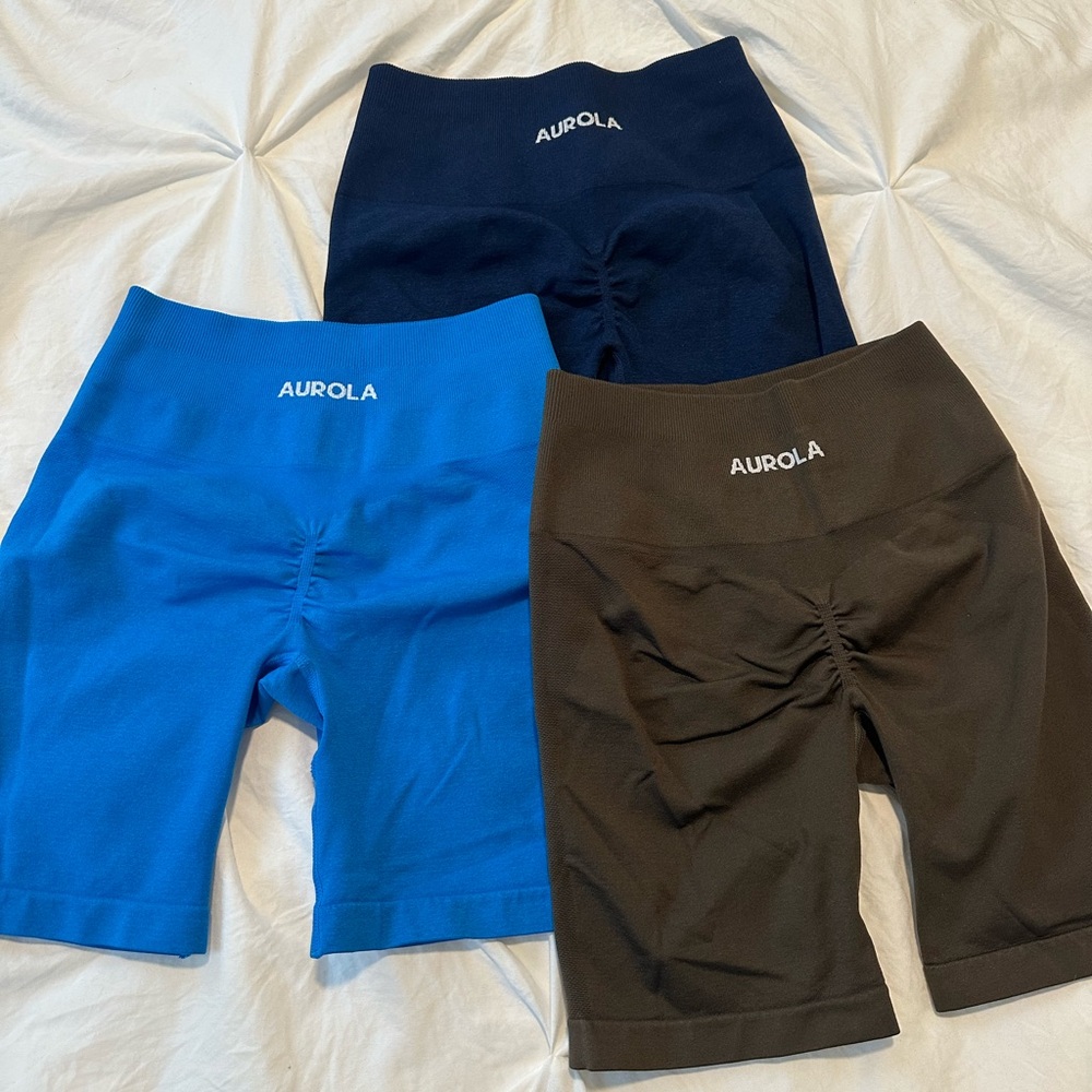 AUROLA seamless butt lifting workout shorts bundle of 3